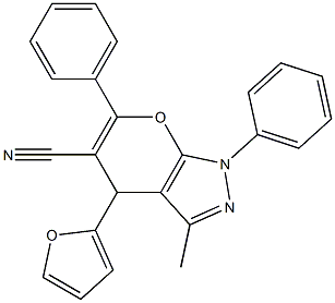 4-(2-furyl)-3-methyl-1,6-diphenyl-1,4-dihydropyrano[2,3-c]pyrazole-5-carbonitrile