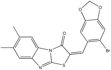 2-[(6-bromo-1,3-benzodioxol-5-yl)methylene]-6,7-dimethyl[1,3]thiazolo[3,2-a]benzimidazol-3(2H)-one,,结构式