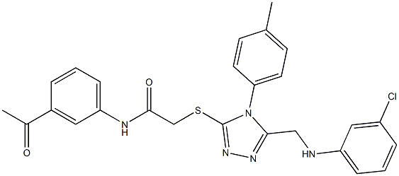 N-(3-acetylphenyl)-2-{[5-[(3-chloroanilino)methyl]-4-(4-methylphenyl)-4H-1,2,4-triazol-3-yl]sulfanyl}acetamide,,结构式