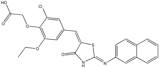 (2-chloro-6-ethoxy-4-{[2-(2-naphthylimino)-4-oxo-1,3-thiazolidin-5-ylidene]methyl}phenoxy)acetic acid,,结构式