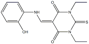 1,3-diethyl-5-[(2-hydroxyanilino)methylene]-2-thioxodihydro-4,6(1H,5H)-pyrimidinedione 化学構造式