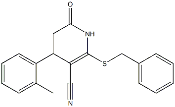 2-(benzylsulfanyl)-4-(2-methylphenyl)-6-oxo-1,4,5,6-tetrahydro-3-pyridinecarbonitrile Struktur