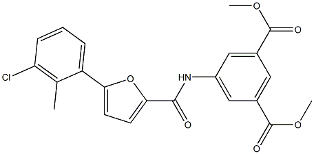 dimethyl 5-{[5-(3-chloro-2-methylphenyl)-2-furoyl]amino}isophthalate 化学構造式