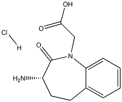 (3S)-1-(Carboxymethyl)-3-amino-2,3,4,5-tetrahydro-1H-1-benzazepin-2-one hydrochloride 化学構造式