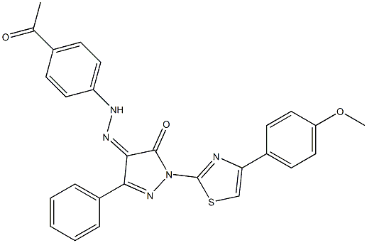 1-[4-(4-methoxyphenyl)-1,3-thiazol-2-yl]-3-phenyl-1H-pyrazole-4,5-dione 4-[N-(4-acetylphenyl)hydrazone] Struktur