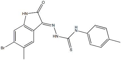 2-(6-bromo-5-methyl-2-oxo-1,2-dihydro-3H-indol-3-ylidene)-N-(4-methylphenyl)-1-hydrazinecarbothioamide,,结构式