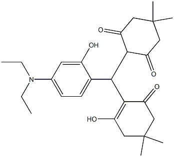 2-[[4-(diethylamino)-2-hydroxyphenyl](2-hydroxy-4,4-dimethyl-6-oxo-1-cyclohexen-1-yl)methyl]-5,5-dimethyl-1,3-cyclohexanedione Struktur