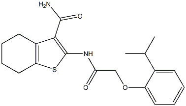 2-{[2-(2-isopropylphenoxy)acetyl]amino}-4,5,6,7-tetrahydro-1-benzothiophene-3-carboxamide 化学構造式