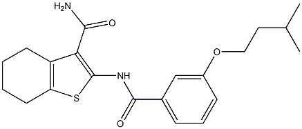2-{[3-(isopentyloxy)benzoyl]amino}-4,5,6,7-tetrahydro-1-benzothiophene-3-carboxamide,,结构式