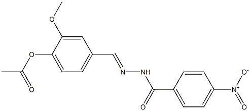 2-methoxy-4-{[(E)-2-(4-nitrobenzoyl)hydrazono]methyl}phenyl acetate Struktur