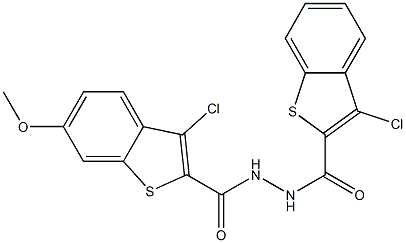 3-chloro-N'-[(3-chloro-1-benzothiophen-2-yl)carbonyl]-6-methoxy-1-benzothiophene-2-carbohydrazide Struktur