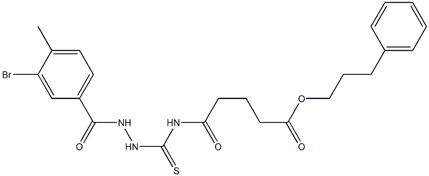 3-phenylpropyl 5-({[2-(3-bromo-4-methylbenzoyl)hydrazino]carbothioyl}amino)-5-oxopentanoate Struktur
