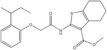 methyl 2-({2-[2-(sec-butyl)phenoxy]acetyl}amino)-4,5,6,7-tetrahydro-1-benzothiophene-3-carboxylate Struktur