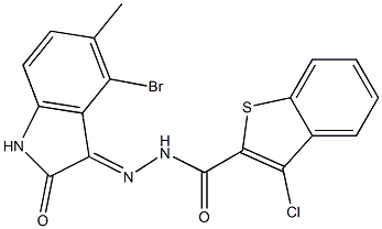 N'-(4-bromo-5-methyl-2-oxo-1,2-dihydro-3H-indol-3-ylidene)-3-chloro-1-benzothiophene-2-carbohydrazide 化学構造式