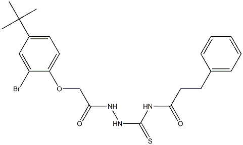 N-[(2-{2-[2-bromo-4-(tert-butyl)phenoxy]acetyl}hydrazino)carbothioyl]-3-phenylpropanamide 化学構造式