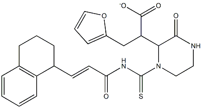 tetrahydro-2-furanylmethyl 2-[1-({[(E)-3-(1-naphthyl)-2-propenoyl]amino}carbothioyl)-3-oxo-2-piperazinyl]acetate Structure