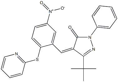 3-(tert-butyl)-4-{(Z)-[5-nitro-2-(2-pyridinylsulfanyl)phenyl]methylidene}-1-phenyl-1H-pyrazol-5-one,,结构式