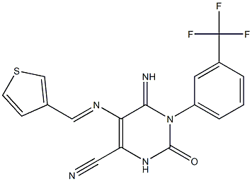6-imino-2-oxo-5-{[(E)-3-thienylmethylidene]amino}-1-[3-(trifluoromethyl)phenyl]-1,2,3,6-tetrahydro-4-pyrimidinecarbonitrile