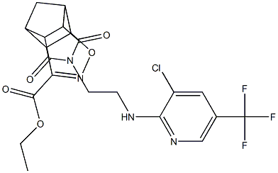 ethyl 10-(2-{[3-chloro-5-(trifluoromethyl)-2-pyridinyl]amino}ethyl)-9,11-dioxo-3-oxa-4,10-diazatetracyclo[5.5.1.0~2,6~.0~8,12~]tridec-4-ene-5-carboxylate Struktur