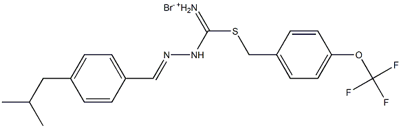 {2-[(E)-(4-isobutylphenyl)methylidene]hydrazino}{[4-(trifluoromethoxy)benzyl]sulfanyl}methaniminium bromide Struktur