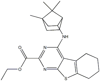 5,6,7,8-Tetrahydro-4-[(4,7,7-trimethylbicyclo[2.2.1]heptan-2-yl)amino][1]benzothieno[2,3-d]pyrimidine-2-carboxylic acid ethyl ester,,结构式