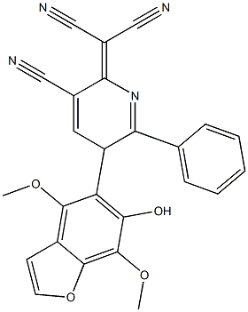 4,7-Dimethoxy-5-[[2-phenyl-5-cyano-3,6-dihydro-6-(dicyanomethylene)pyridin]-3-yl]benzofuran-6-ol,,结构式