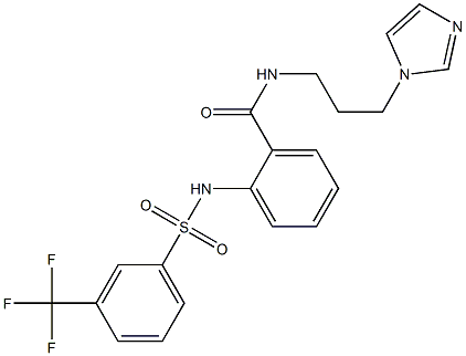 N-[3-(1H-イミダゾール-1-イル)プロピル]-2-[[[3-(トリフルオロメチル)フェニル]スルホニル]アミノ]ベンズアミド 化学構造式