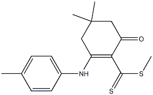4,4-ジメチル-6-オキソ-2-(4-メチルアニリノ)-1-シクロヘキセン-1-カルボジチオ酸メチル 化学構造式