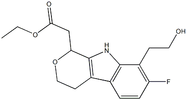 1-エチル-7-フルオロ-8-(2-ヒドロキシエチル)-1,3,4,9-テトラヒドロピラノ[3,4-b]インドール-1-酢酸 化学構造式