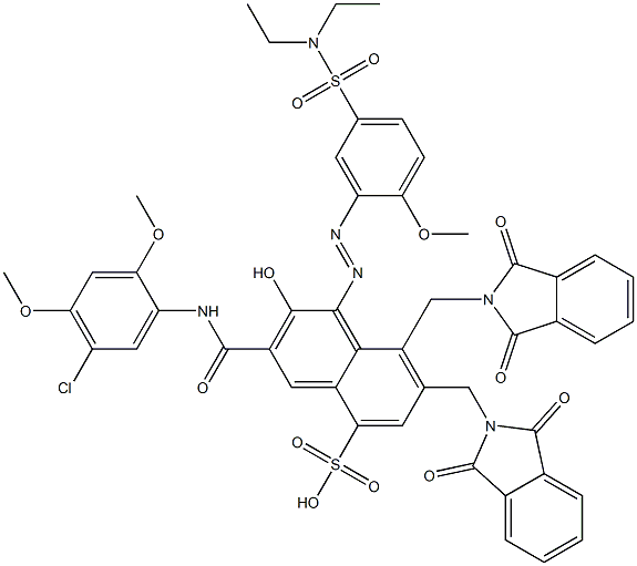 3-[(5-Chloro-2,4-dimethoxyphenyl)aminocarbonyl]-1-[5-[(diethylamino)sulfonyl]-2-methoxyphenylazo]-2-hydroxy-7,8-bis(phthalimidylmethyl)naphthalene-5-sulfonic acid,,结构式