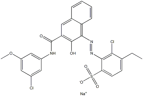 3-Chloro-4-ethyl-2-[[3-[[(3-chloro-5-methoxyphenyl)amino]carbonyl]-2-hydroxy-1-naphtyl]azo]benzenesulfonic acid sodium salt,,结构式