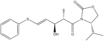 (4S)-4-Isopropyl-3-[(2S,3R)-3-hydroxy-2-methyl-5-phenylthio-4-pentenoyl]oxazolidin-2-one Struktur