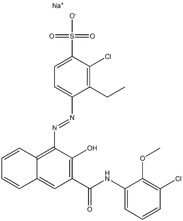 2-Chloro-3-ethyl-4-[[3-[[(3-chloro-2-methoxyphenyl)amino]carbonyl]-2-hydroxy-1-naphtyl]azo]benzenesulfonic acid sodium salt,,结构式