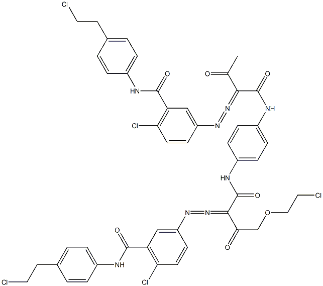 3,3'-[2-[(2-Chloroethyl)oxy]-1,4-phenylenebis[iminocarbonyl(acetylmethylene)azo]]bis[N-[4-(2-chloroethyl)phenyl]-6-chlorobenzamide] Structure