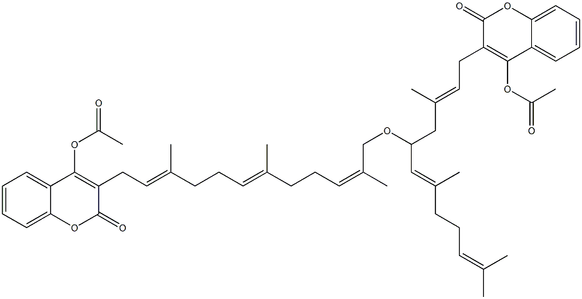 4-Acetoxy-3-[(2E,6E,10Z)-3,7,11-trimethyl-12-[(E)-3,7-dimethyl-1-[(2E)-2-methyl-4-(4-acetoxy-2-oxo-2H-1-benzopyran-3-yl)-2-butenyl]-2,6-octadienyloxy]-2,6,10-dodecatrienyl]-2H-1-benzopyran-2-one,,结构式