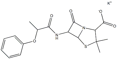 3,3-ジメチル-7-オキソ-6-(2-フェノキシプロピオニルアミノ)-1-アザ-4-チアビシクロ[3.2.0]ヘプタン-2-カルボン酸カリウム 化学構造式