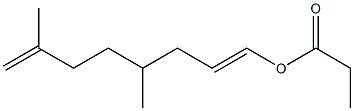 プロピオン酸4,7-ジメチル-1,7-オクタジエニル 化学構造式