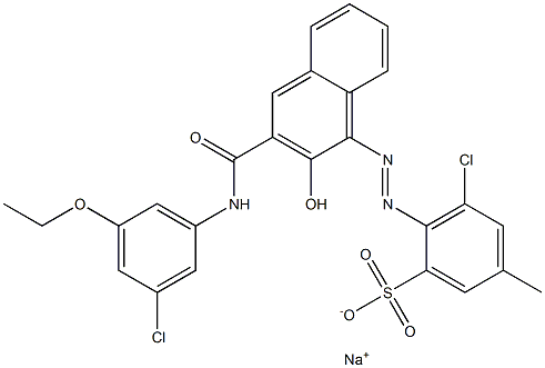 3-クロロ-5-メチル-2-[[3-[[(3-クロロ-5-エトキシフェニル)アミノ]カルボニル]-2-ヒドロキシ-1-ナフチル]アゾ]ベンゼンスルホン酸ナトリウム 化学構造式