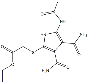 2-[Acetylamino]-5-[(ethoxycarbonylmethyl)thio]-1H-pyrrole-3,4-dicarboxamide 结构式