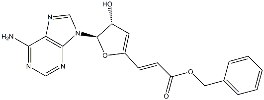 (E)-3-[[(2R,3R)-2-(6-アミノ-9H-プリン-9-イル)-3-ヒドロキシ-2,3-ジヒドロフラン]-5-イル]プロペン酸ベンジル 化学構造式