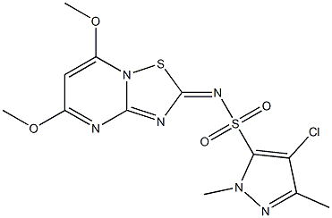 4-Chloro-1,3-dimethyl-5-[(5,7-dimethoxy-2H-[1,2,4]thiadiazolo[2,3-a]pyrimidin-2-ylidene)sulfamoyl]-1H-pyrazole,,结构式