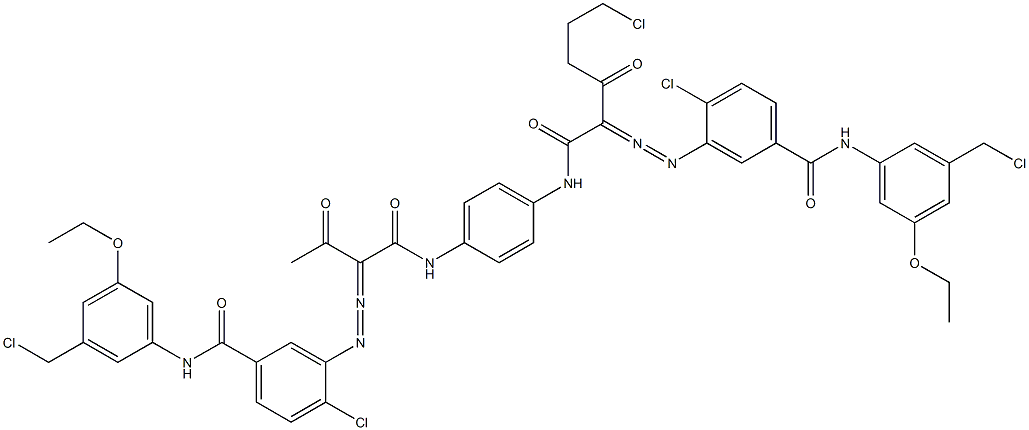 3,3'-[2-(2-クロロエチル)-1,4-フェニレンビス[イミノカルボニル(アセチルメチレン)アゾ]]ビス[N-[3-(クロロメチル)-5-エトキシフェニル]-4-クロロベンズアミド] 化学構造式