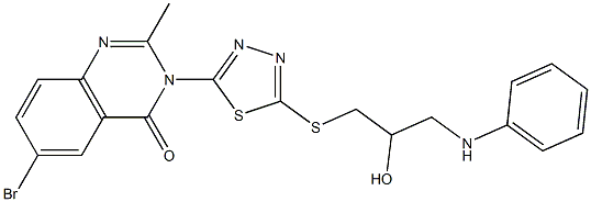 6-Bromo-2-methyl-3-[5-[[3-anilino-2-hydroxypropyl]thio]-1,3,4-thiadiazol-2-yl]quinazolin-4(3H)-one,,结构式