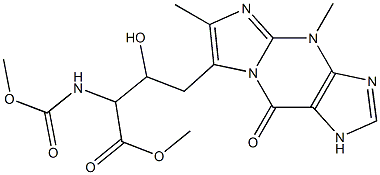 α-[(メトキシカルボニル)アミノ]-β-ヒドロキシ-4,6-ジメチル-9-オキソ-4,9-ジヒドロ-1H-イミダゾ[1,2-a]プリン-7-ブタン酸メチル 化学構造式