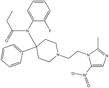 N-(2-フルオロフェニル)-N-[1-(2-(2-メチル-5-ニトロ-1H-イミダゾール-1-イル)エチル)-4-フェニルピペリジン-4-イル]プロパンアミド 化学構造式