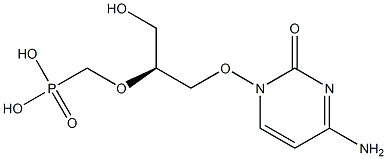 1-[(S)-3-ヒドロキシ-2-(ホスホノメトキシ)プロポキシ]シトシン 化学構造式