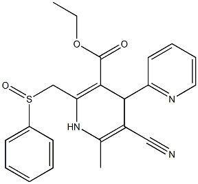 5-Cyano-1,4-dihydro-6-methyl-2-[phenylsulfinylmethyl]-4-(2-pyridinyl)pyridine-3-carboxylic acid ethyl ester,,结构式