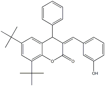 4-Phenyl-6,8-ditert-butyl-3,4-dihydro-3-(m-hydroxybenzylidene)-2H-1-benzopyran-2-one Struktur