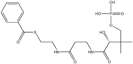 [R,(+)]-2-Hydroxy-4-phosphonooxy-N-[2-[(2-benzoylthioethyl)carbamoyl]ethyl]-3,3-dimethylbutyramide Struktur