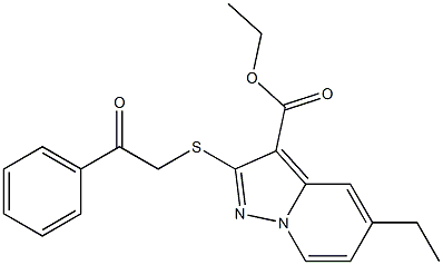 2-[[(Phenylcarbonyl)methyl]thio]-5-ethylpyrazolo[1,5-a]pyridine-3-carboxylic acid ethyl ester Struktur